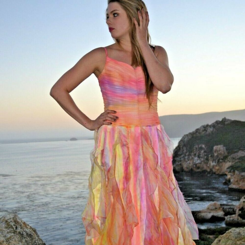 New Bohemian Prom Wedding Dress formal Gala Gown Pink yellow orange purple 6 8 M - Picture 4 of 16